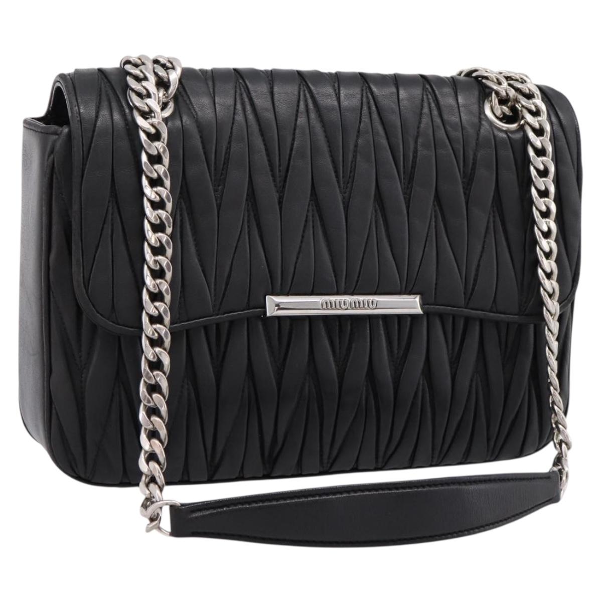 Miu Miu Matelasse Chain Shoulder Bag Leather Black Silver Auth 200939M