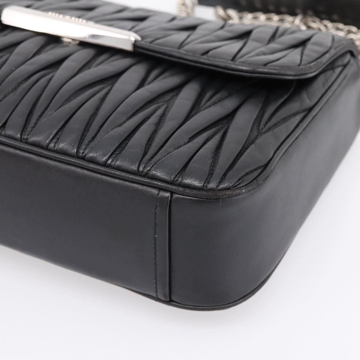 Miu Miu Matelasse Chain Shoulder Bag Leather Black Silver Auth 200939M