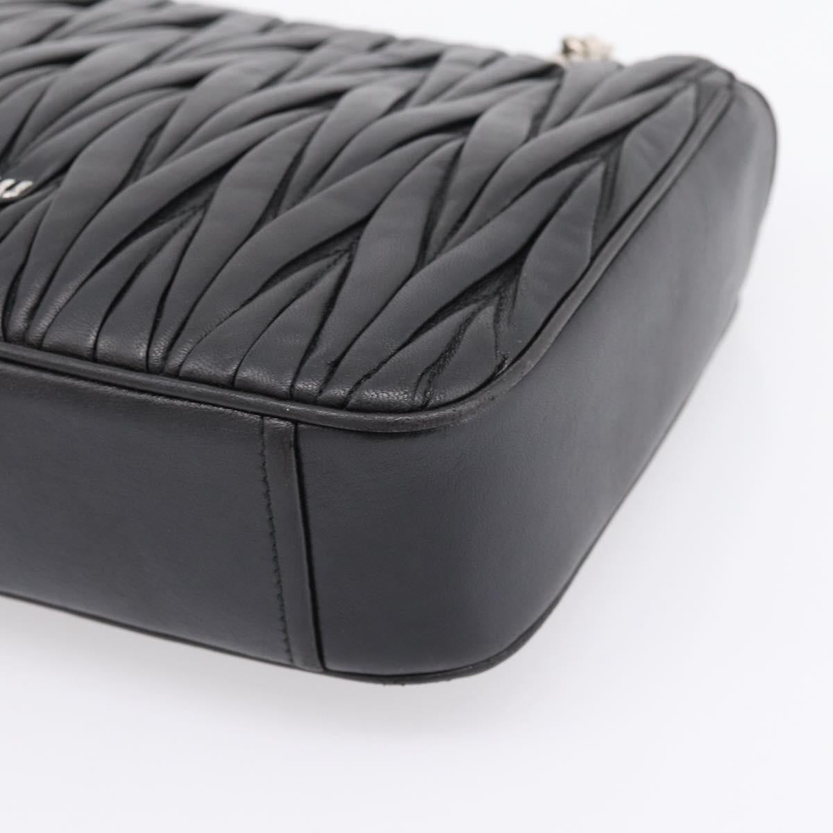 Miu Miu Matelasse Chain Shoulder Bag Leather Black Silver Auth 200939M