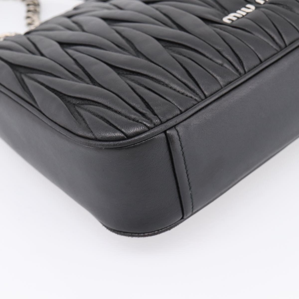 Miu Miu Matelasse Chain Shoulder Bag Leather Black Silver Auth 200939M