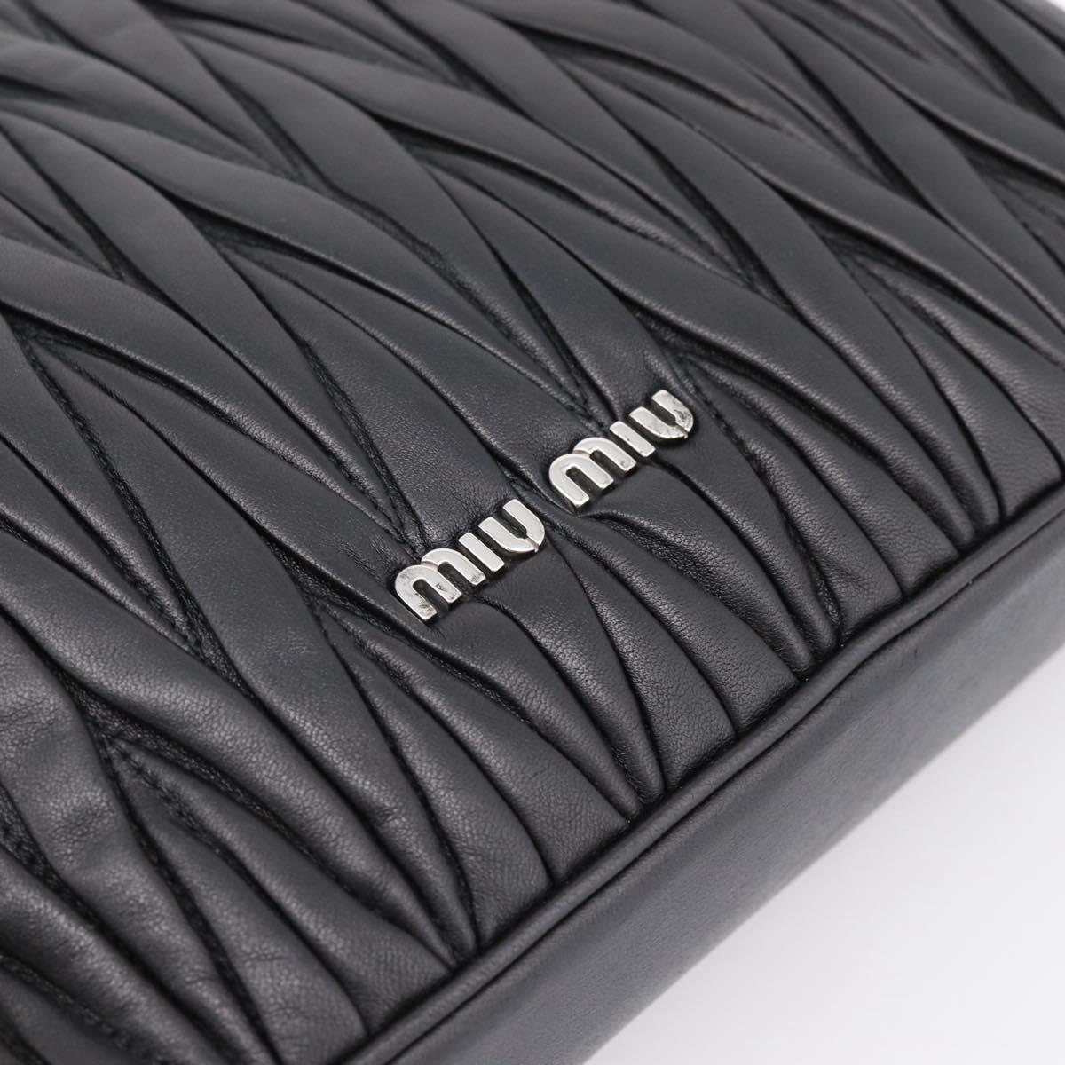 Miu Miu Matelasse Chain Shoulder Bag Leather Black Silver Auth 200939M