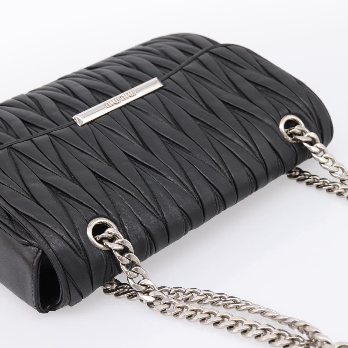Miu Miu Matelasse Chain Shoulder Bag Leather Black Silver Auth 200939M
