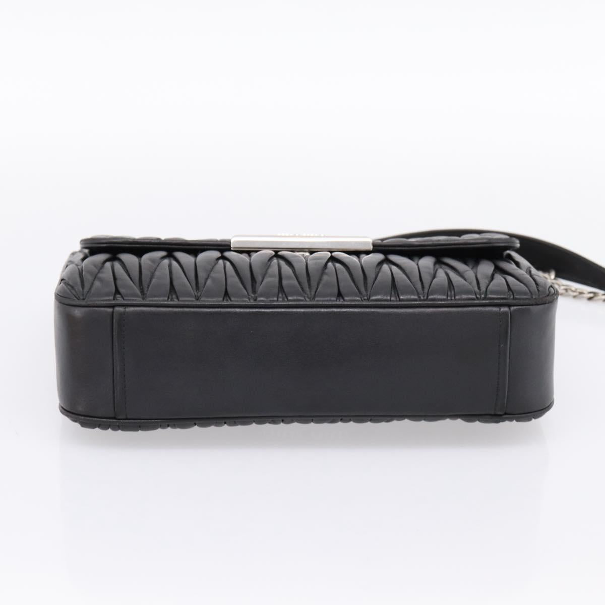 Miu Miu Matelasse Chain Shoulder Bag Leather Black Silver Auth 200939M