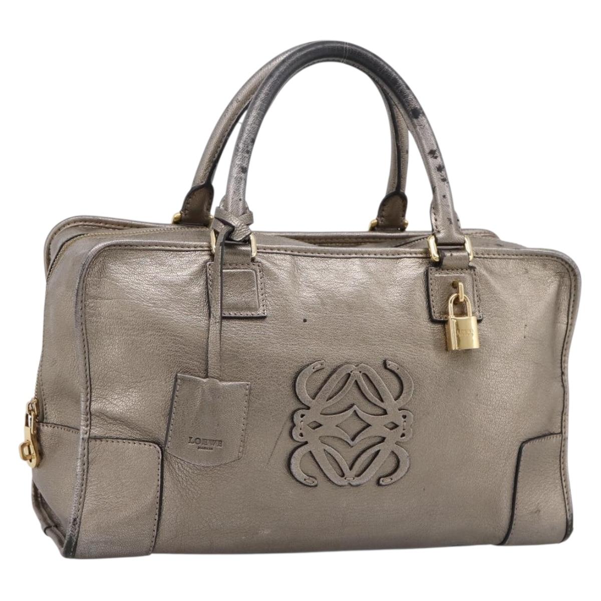 LOEWE Amazona 36 Hand Bag Leather Gold Silver Auth 200941