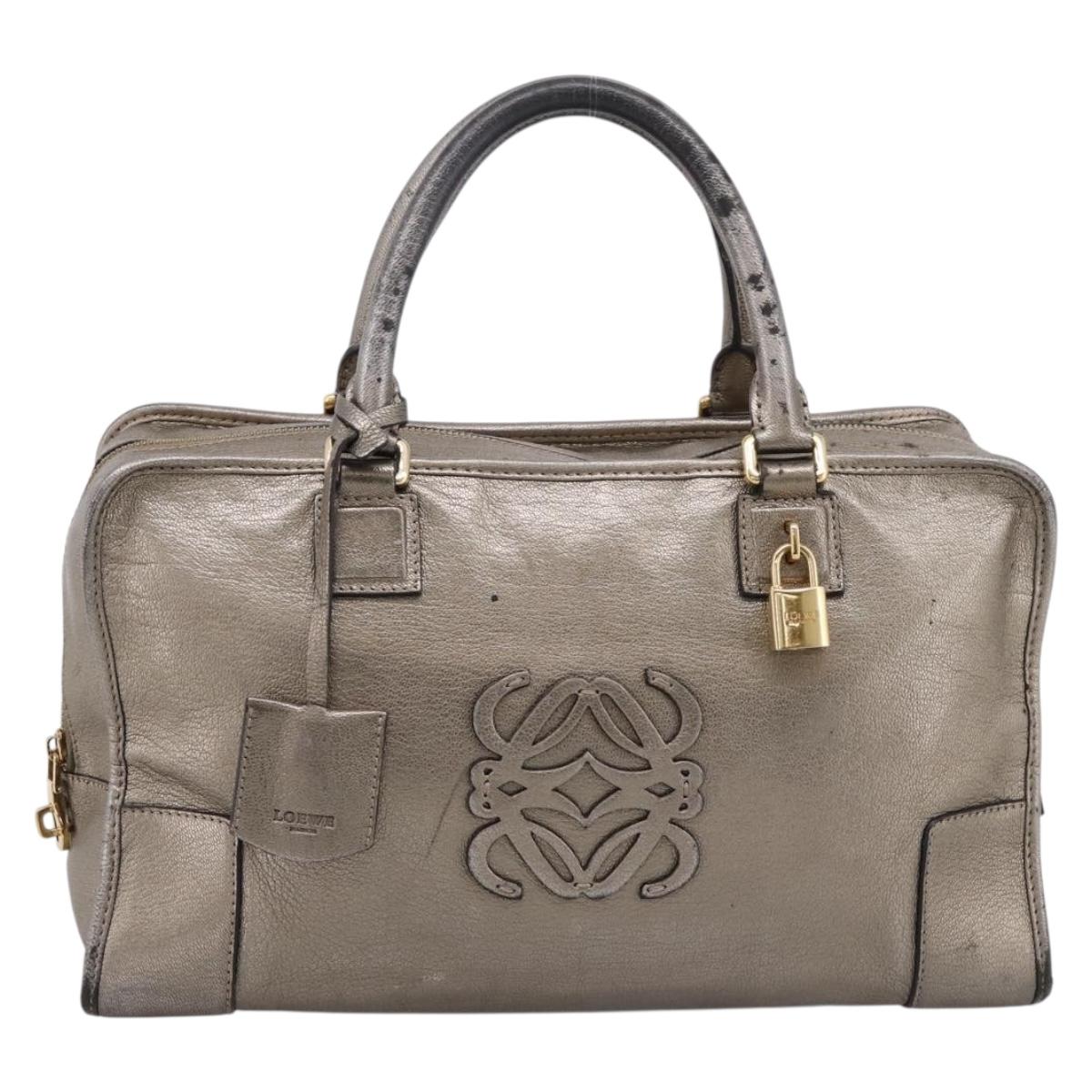 LOEWE Amazona 36 Hand Bag Leather Gold Silver Auth 200941