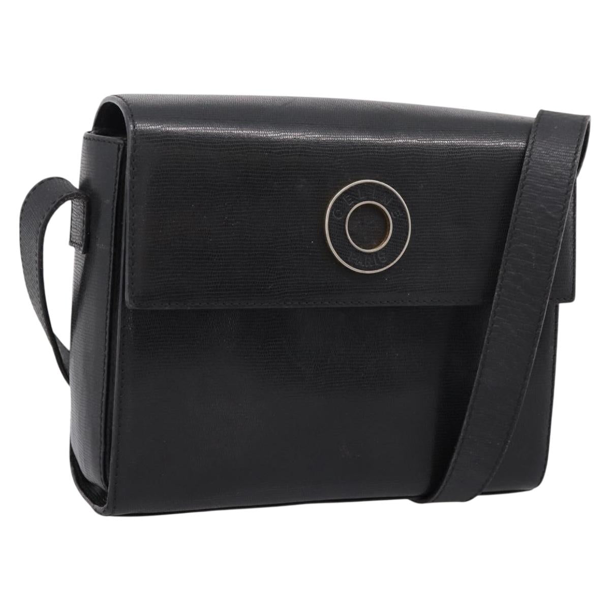 CELINE Circle Shoulder Bag Leather Black Gold Auth 200944