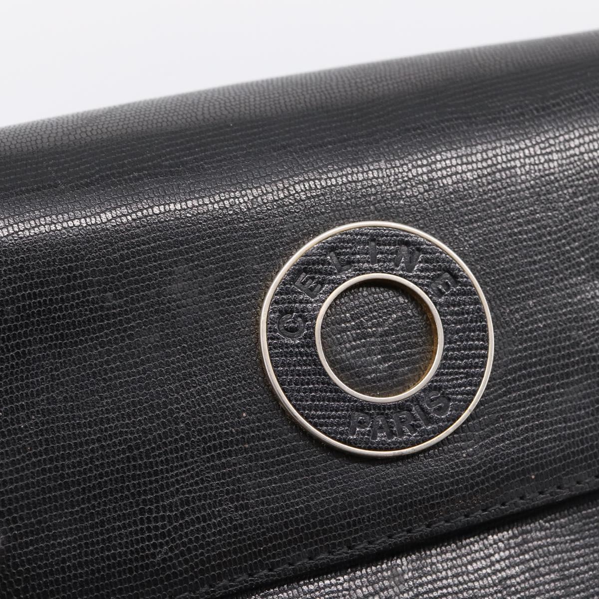 CELINE Circle Shoulder Bag Leather Black Gold Auth 200944