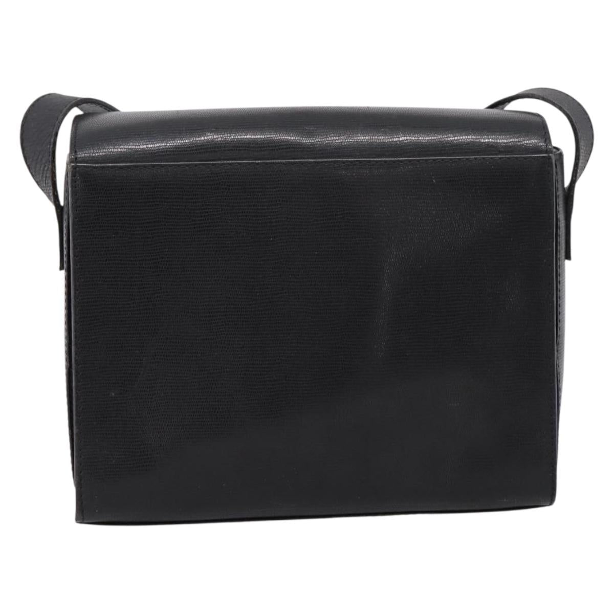 CELINE Circle Shoulder Bag Leather Black Gold Auth 200944