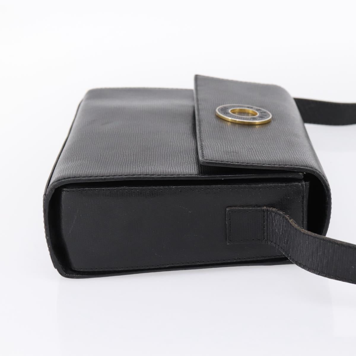 CELINE Circle Shoulder Bag Leather Black Gold Auth 200944