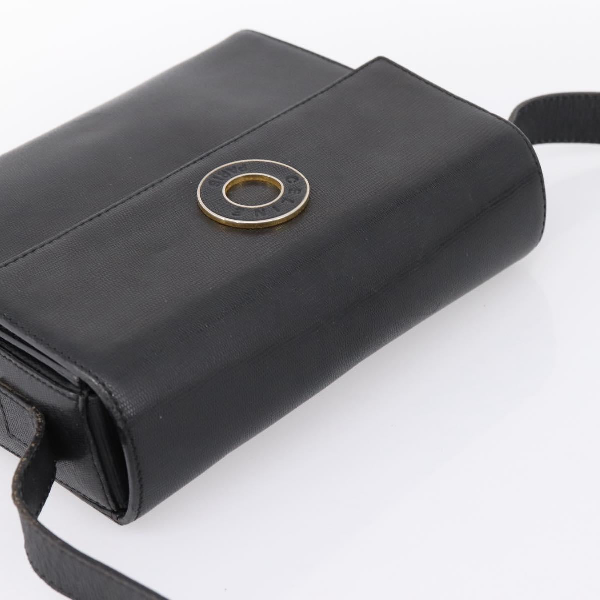 CELINE Circle Shoulder Bag Leather Black Gold Auth 200944