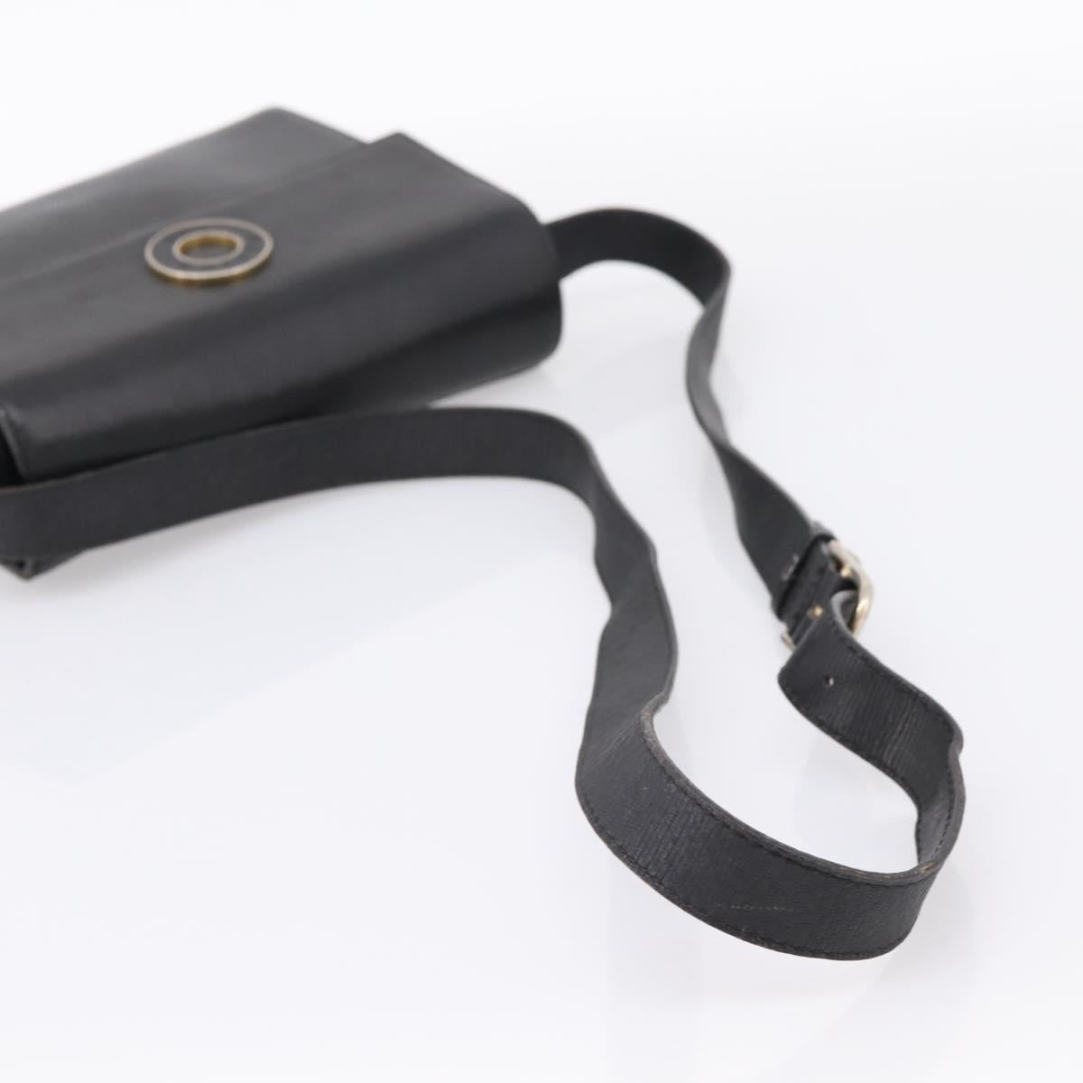 CELINE Circle Shoulder Bag Leather Black Gold Auth 200944