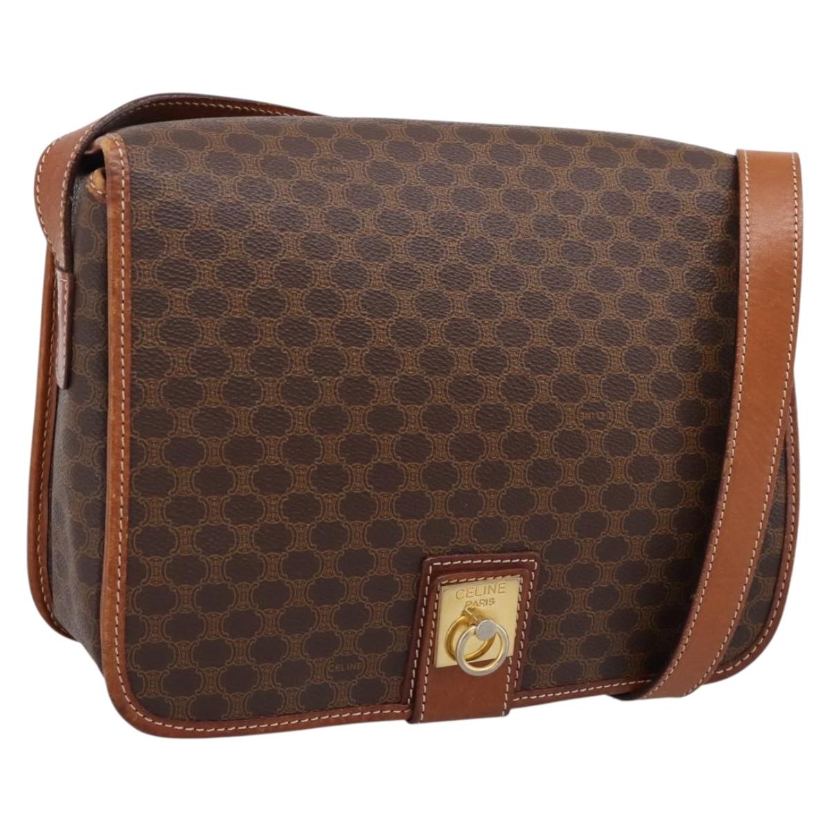 CELINE Macadam Canvas Shoulder Bag PVC Leather Brown Gold Auth 200945