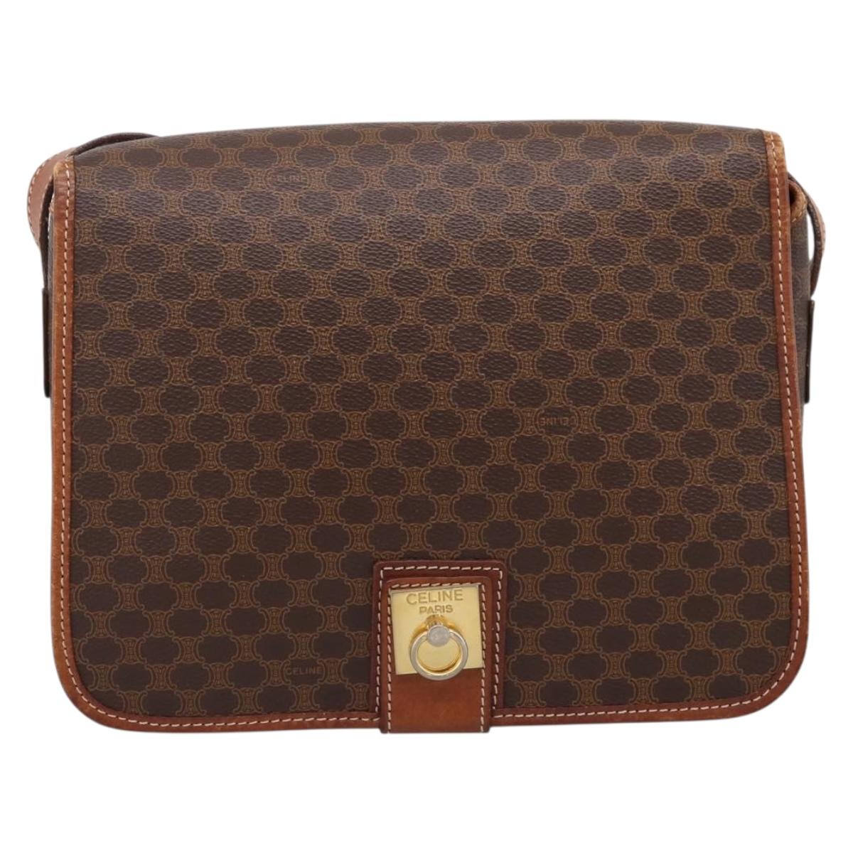 CELINE Macadam Canvas Shoulder Bag PVC Leather Brown Gold Auth 200945
