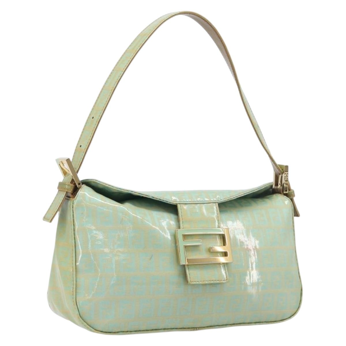 FENDI Zucchino Canvas Mamma Baguette Bag Coated Canvas Gold Green Auth 200946A