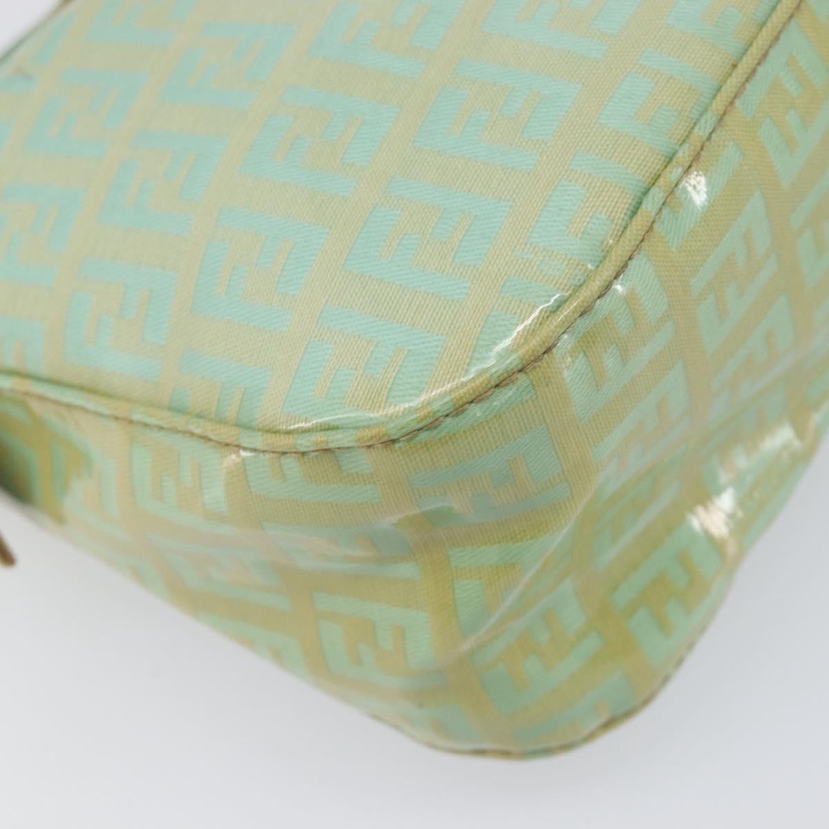 FENDI Zucchino Canvas Mamma Baguette Bag Coated Canvas Gold Green Auth 200946A
