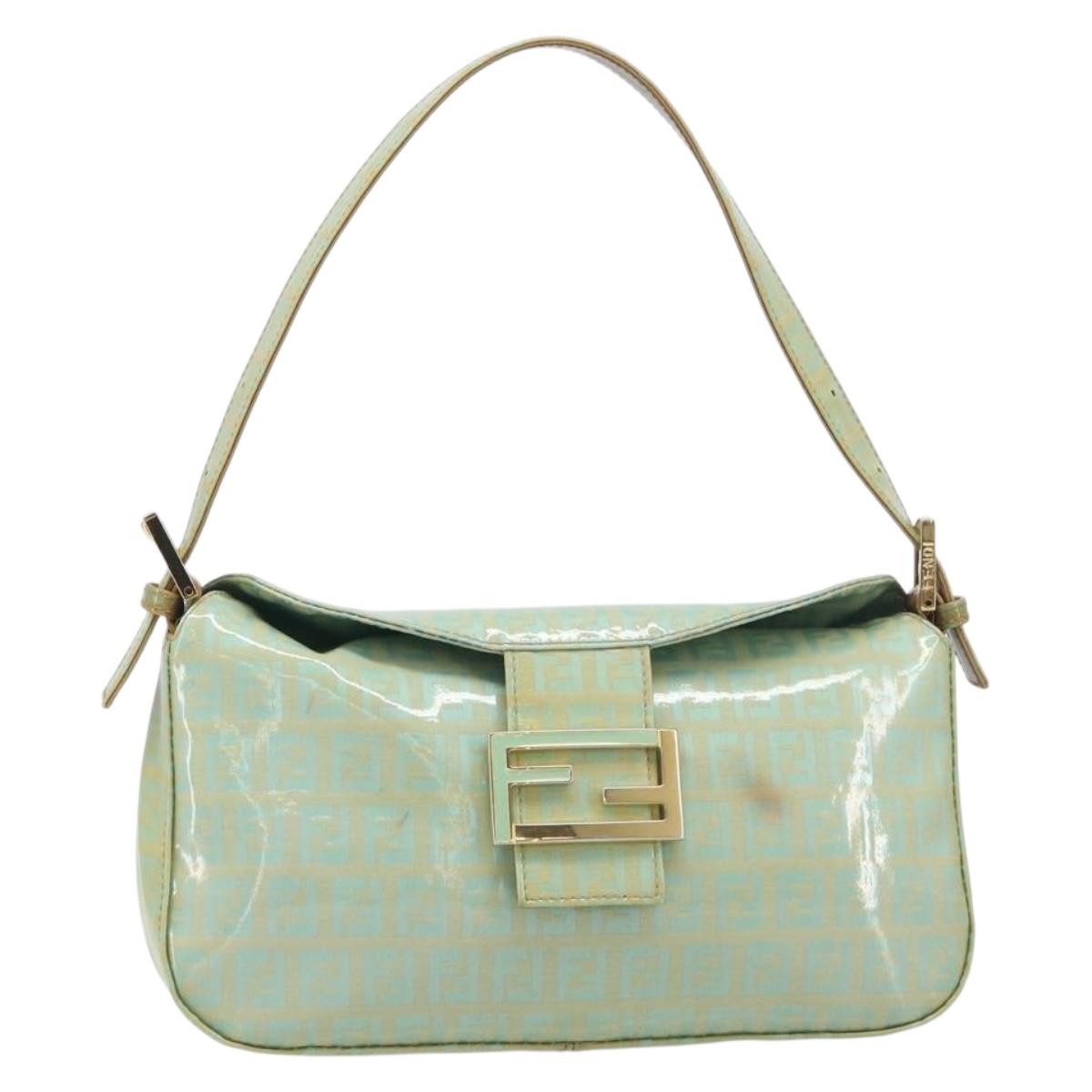 FENDI Zucchino Canvas Mamma Baguette Bag Coated Canvas Gold Green Auth 200946A