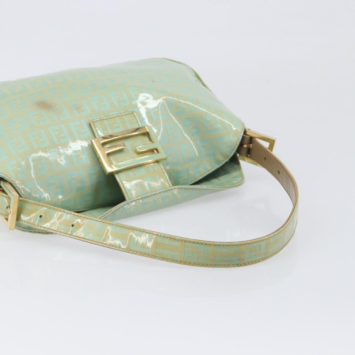 FENDI Zucchino Canvas Mamma Baguette Bag Coated Canvas Gold Green Auth 200946A