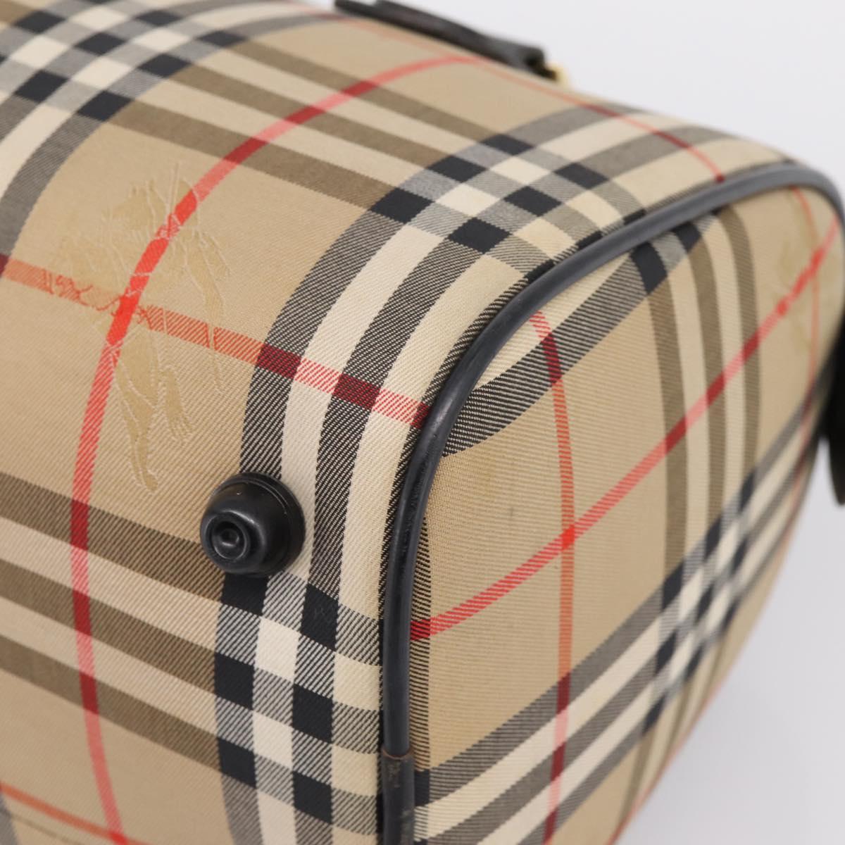 Burberrys Nova Check Boston Bag Canvas Beige Gold Auth 200948