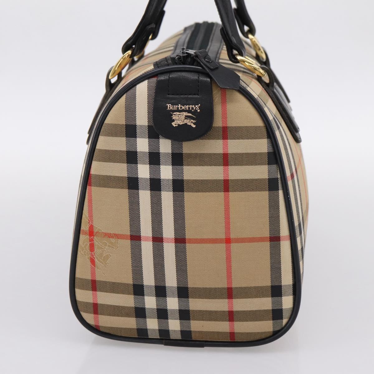 Burberrys Nova Check Boston Bag Canvas Beige Gold Auth 200948