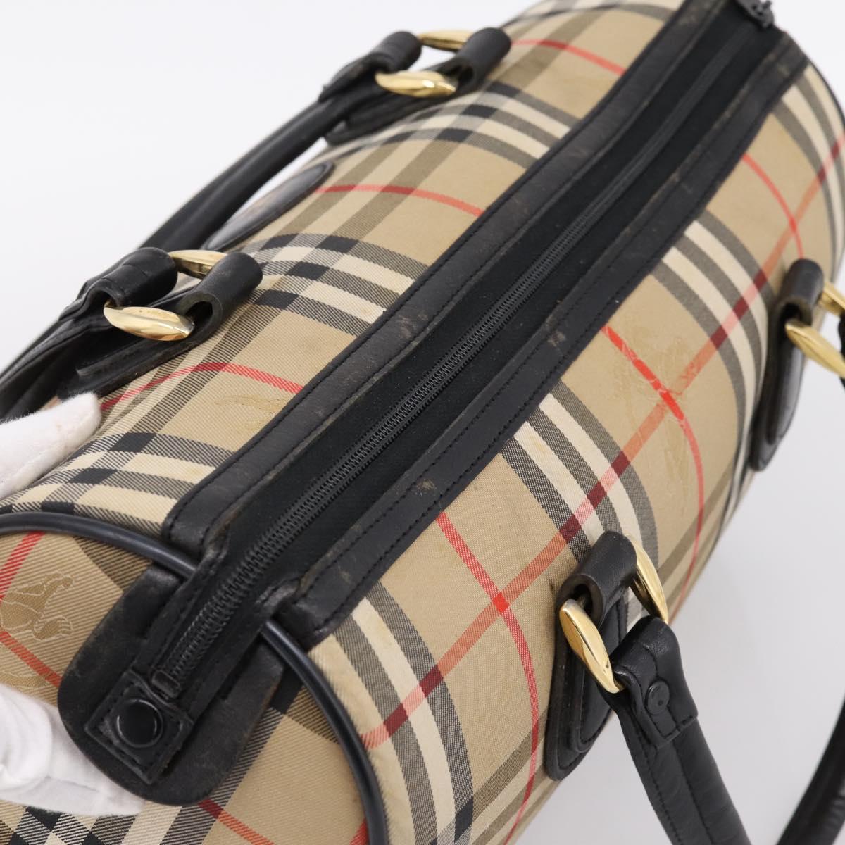 Burberrys Nova Check Boston Bag Canvas Beige Gold Auth 200948