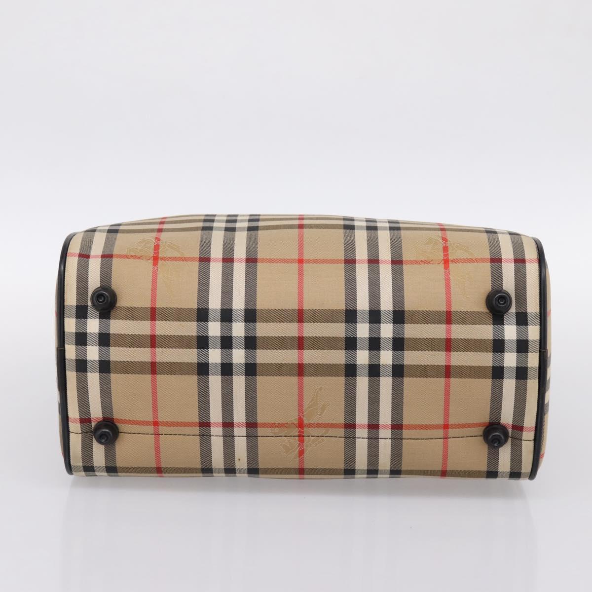 Burberrys Nova Check Boston Bag Canvas Beige Gold Auth 200948