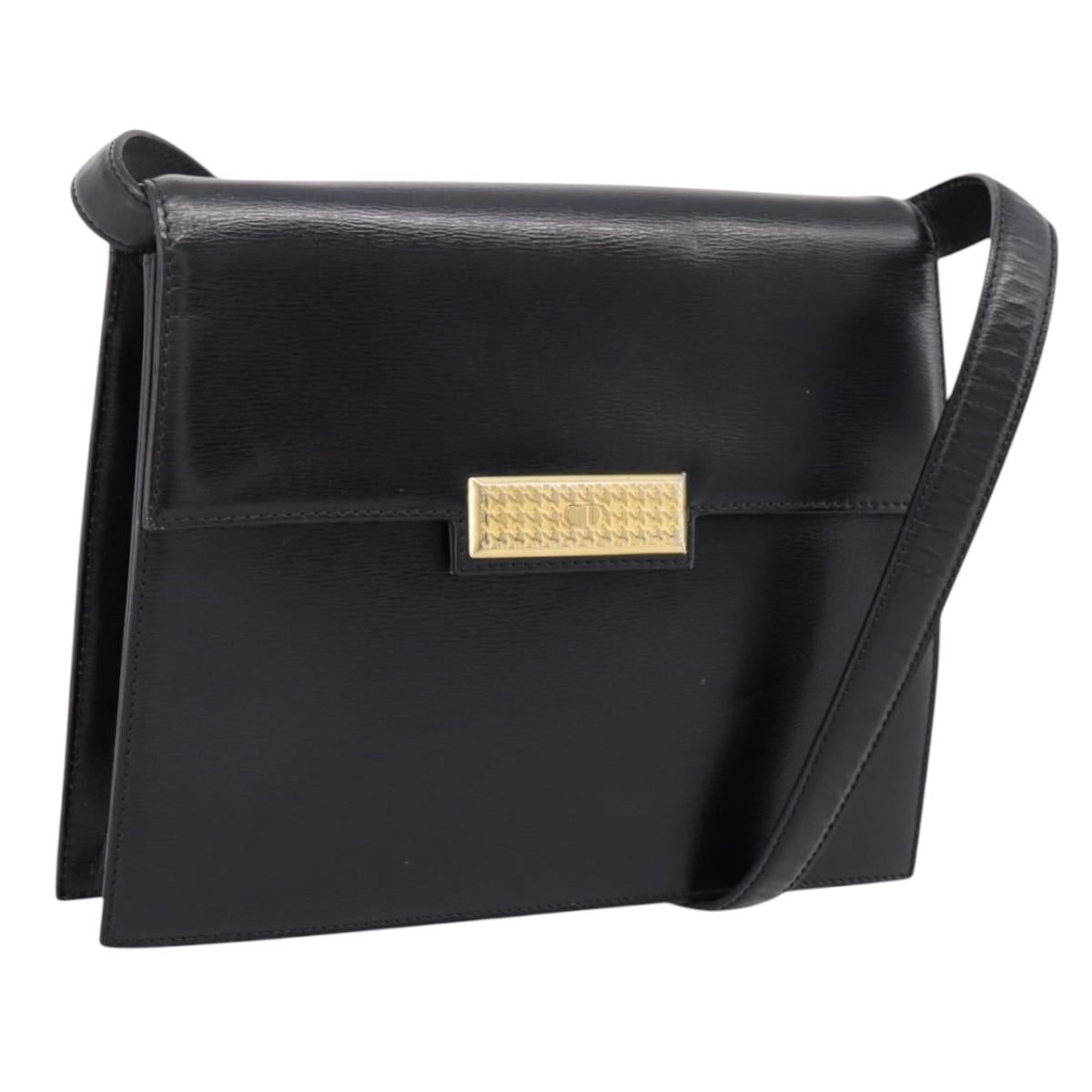 Christian Dior Shoulder Bag Leather Black Gold Auth 200949