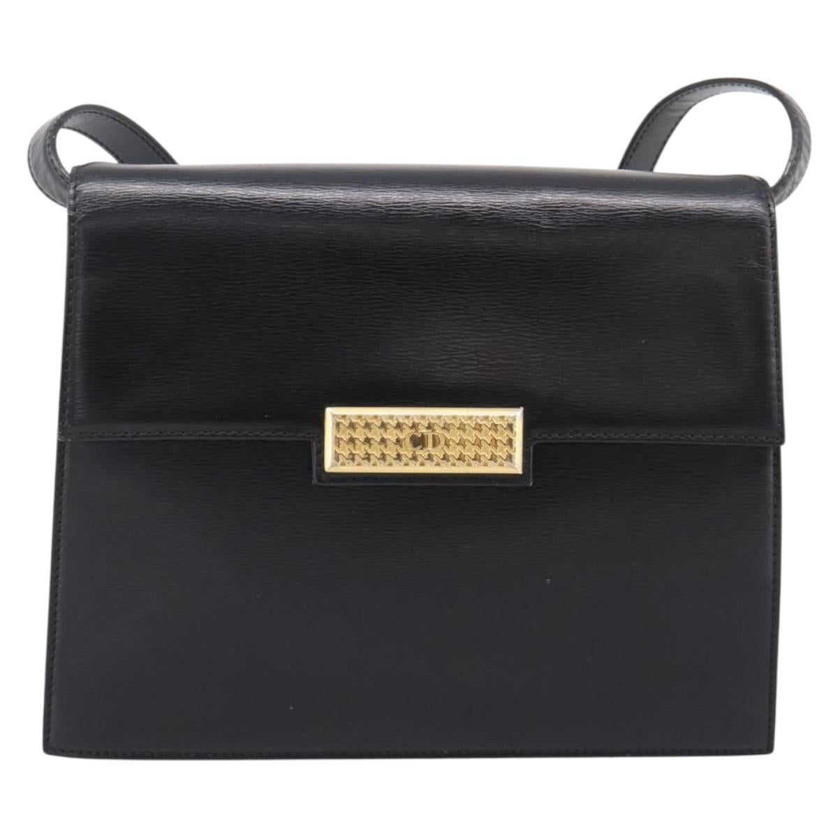 Christian Dior Shoulder Bag Leather Black Gold Auth 200949