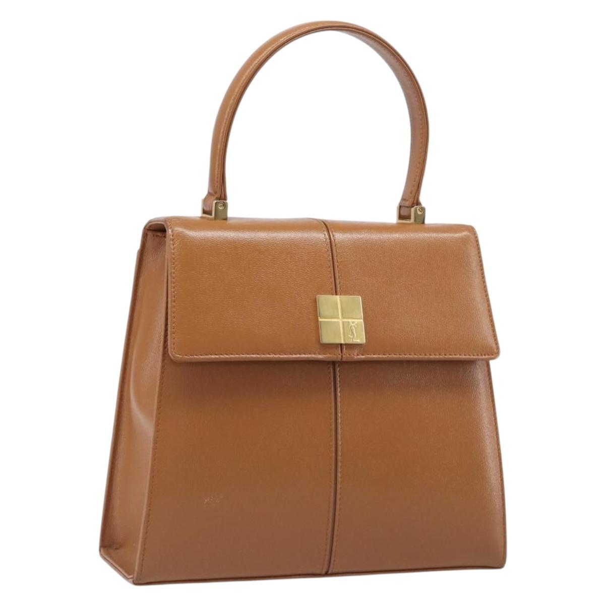 SAINT LAURENT Hand Bag Leather Beige Gold Auth 200950A