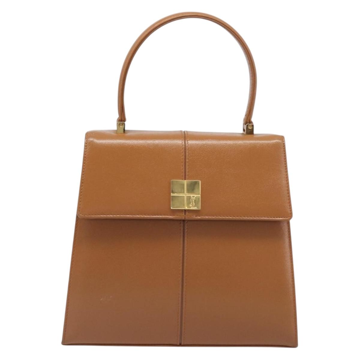 SAINT LAURENT Hand Bag Leather Beige Gold Auth 200950A