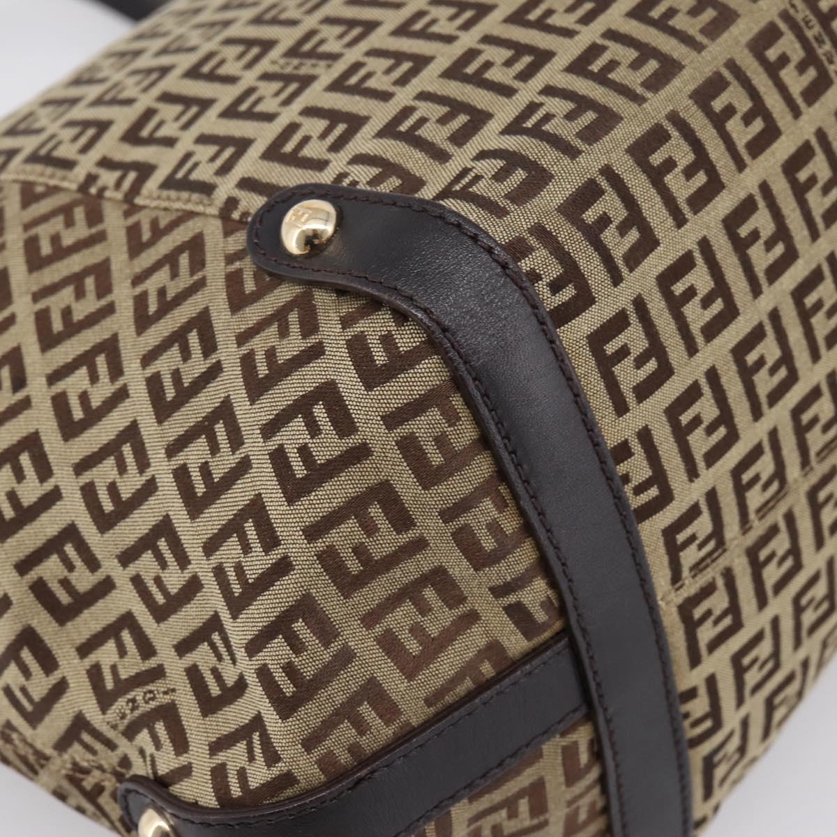FENDI Zucchino Canvas Tote Bag Beige Gold Auth 200951V