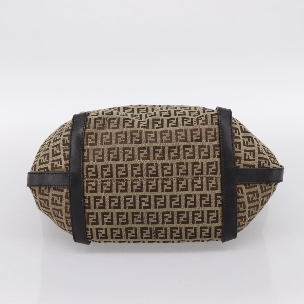 FENDI Zucchino Canvas Tote Bag Beige Gold Auth 200951V