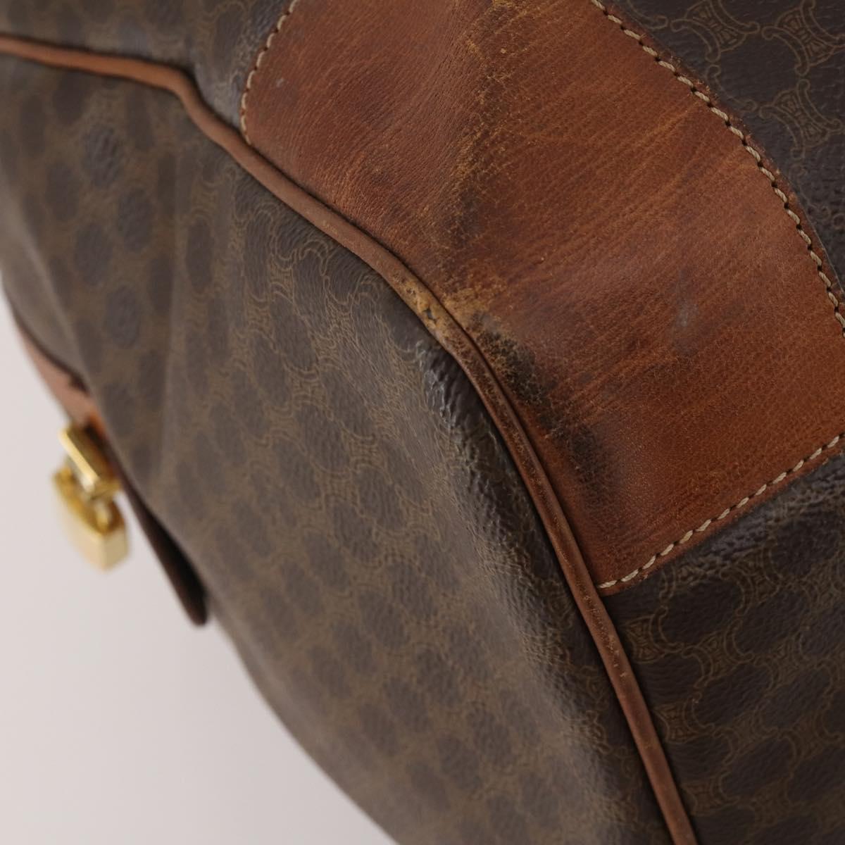 CELINE Macadam Canvas Boston Bag PVC Leather Brown Gold Auth 200952