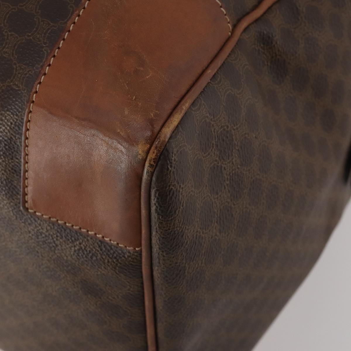 CELINE Macadam Canvas Boston Bag PVC Leather Brown Gold Auth 200952