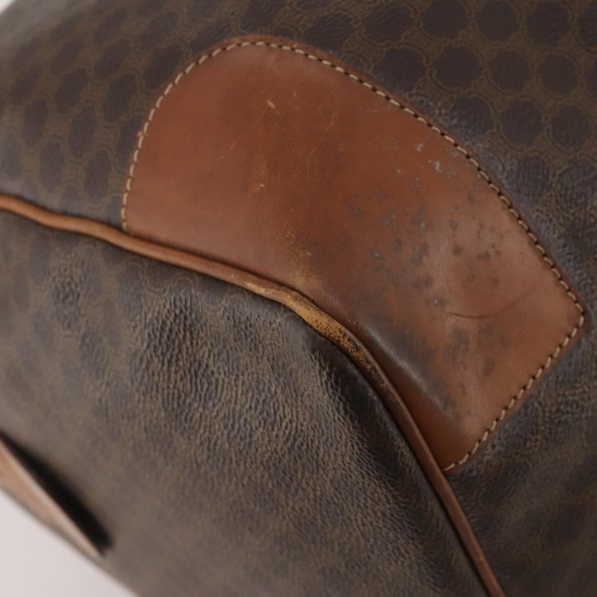 CELINE Macadam Canvas Boston Bag PVC Leather Brown Gold Auth 200952