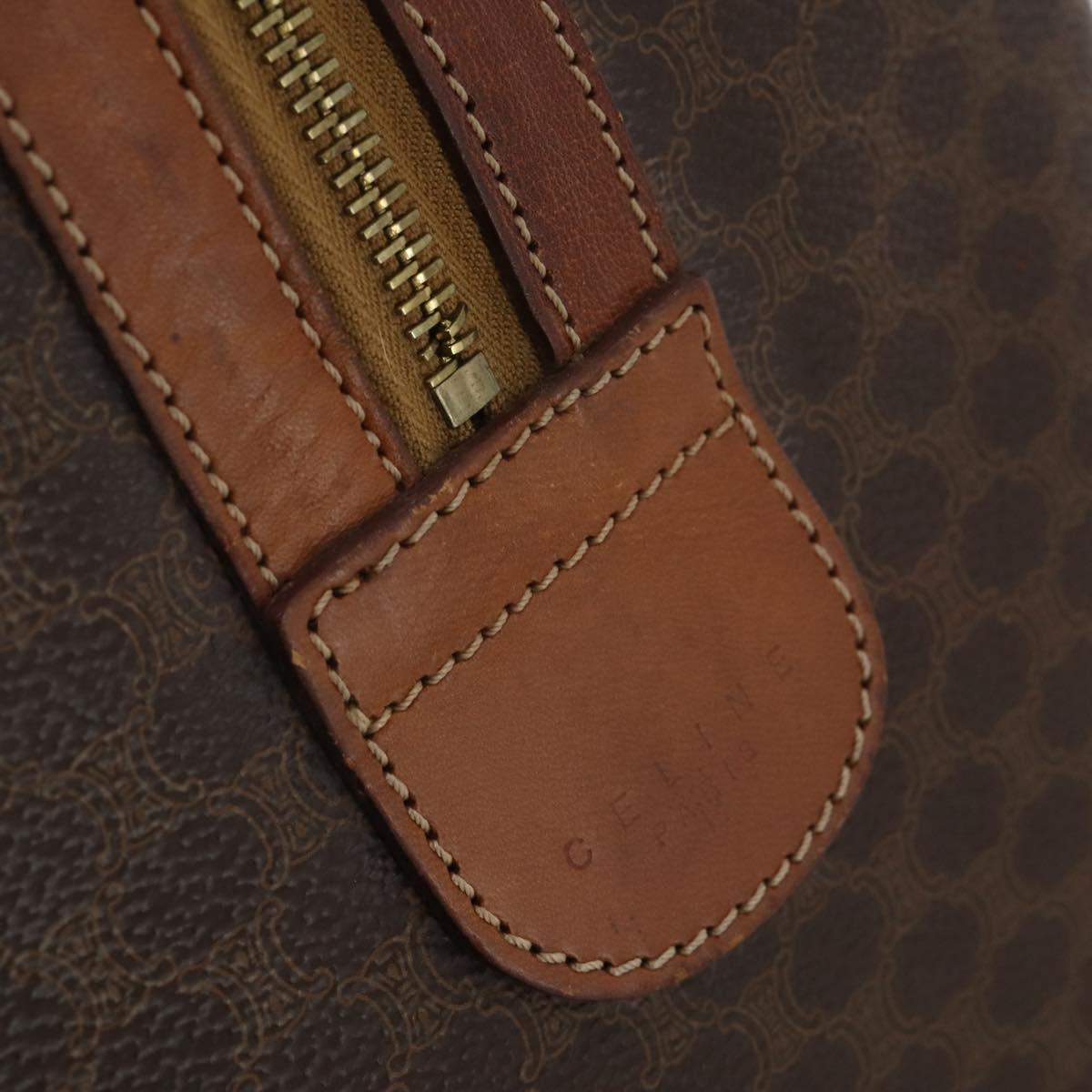 CELINE Macadam Canvas Boston Bag PVC Leather Brown Gold Auth 200952