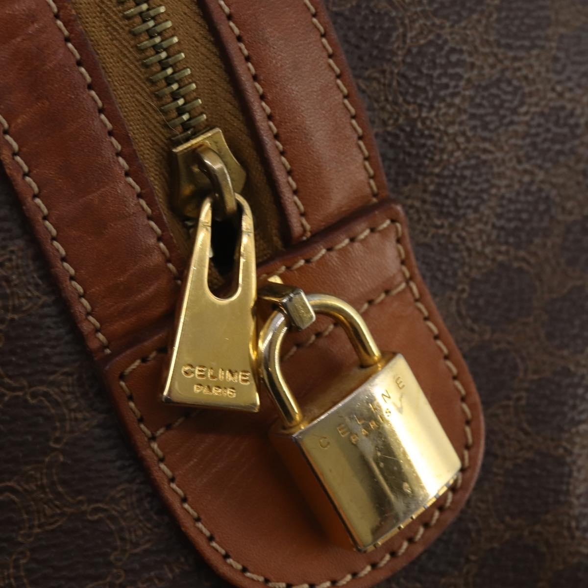 CELINE Macadam Canvas Boston Bag PVC Leather Brown Gold Auth 200952
