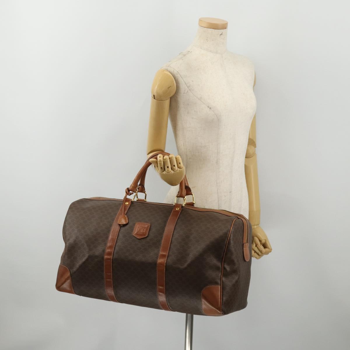 CELINE Macadam Canvas Boston Bag PVC Leather Brown Gold Auth 200952