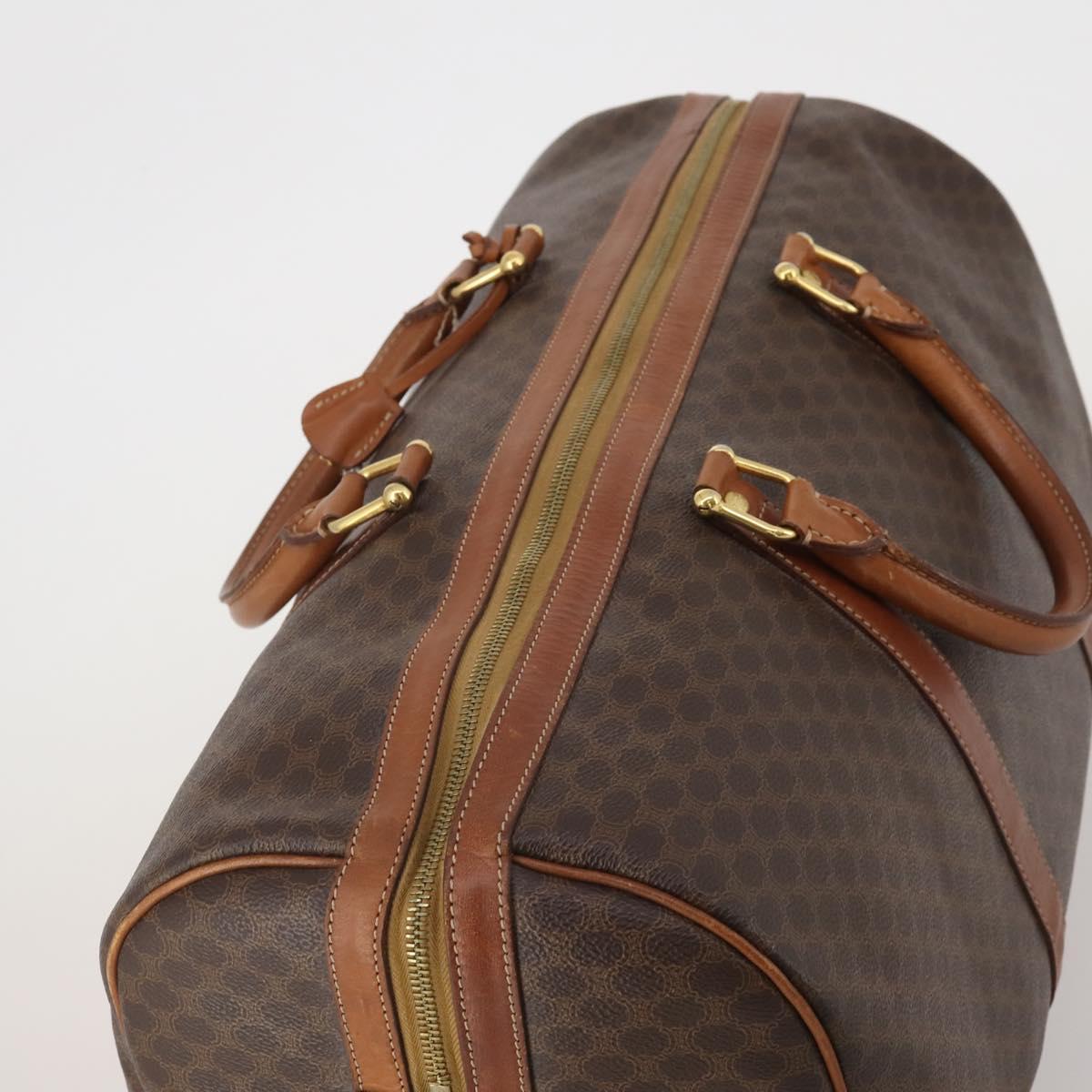 CELINE Macadam Canvas Boston Bag PVC Leather Brown Gold Auth 200952