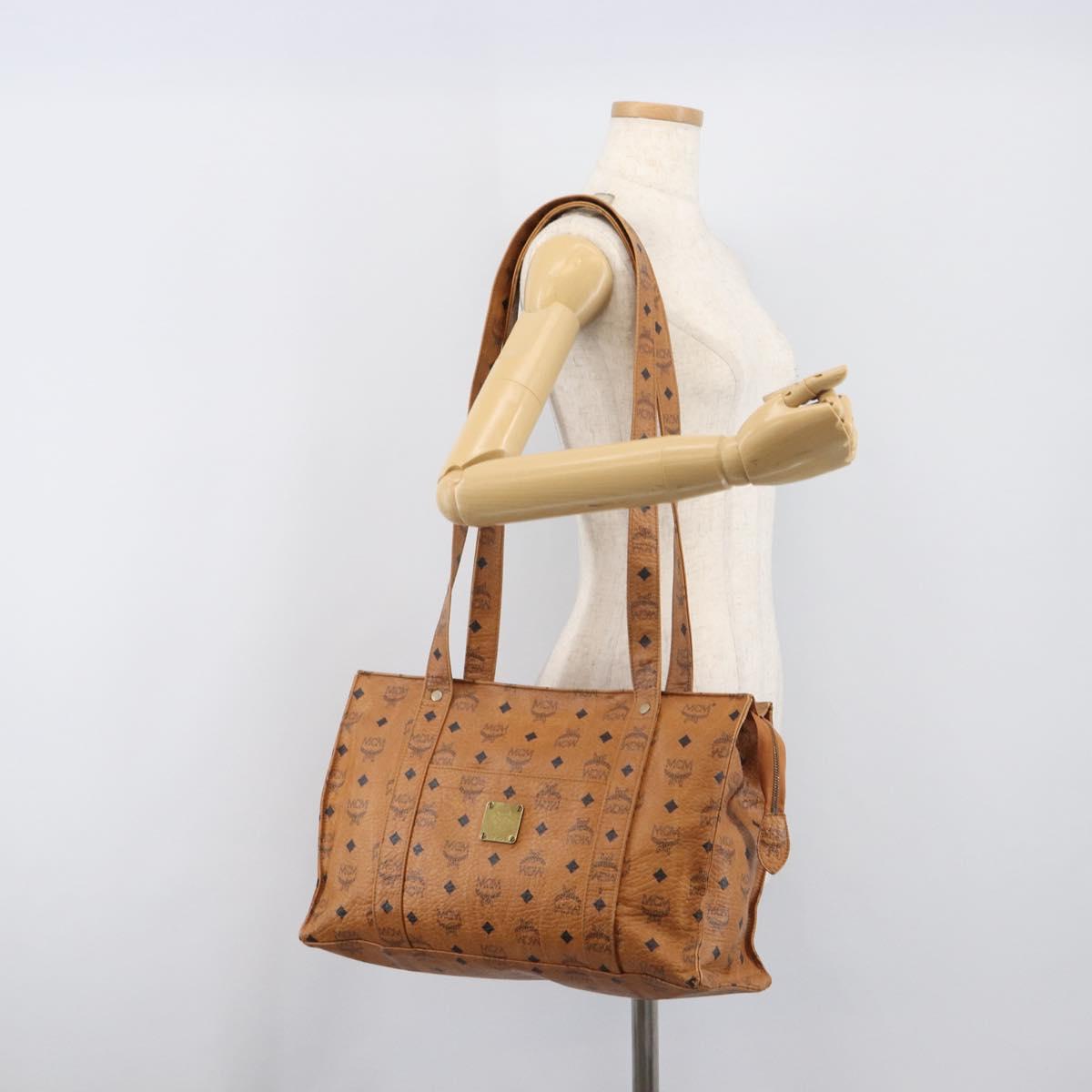 MCM Vicetos Logogram Tote Bag PVC Leather Brown Gold Auth 200953