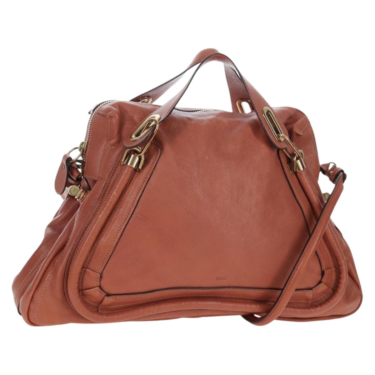 Chloe Paraty Hand Bag Leather 2way Brown Gold Auth 200955V