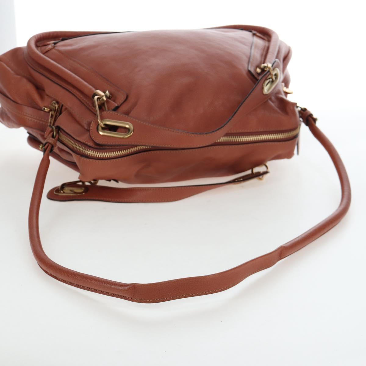 Chloe Paraty Hand Bag Leather 2way Brown Gold Auth 200955V