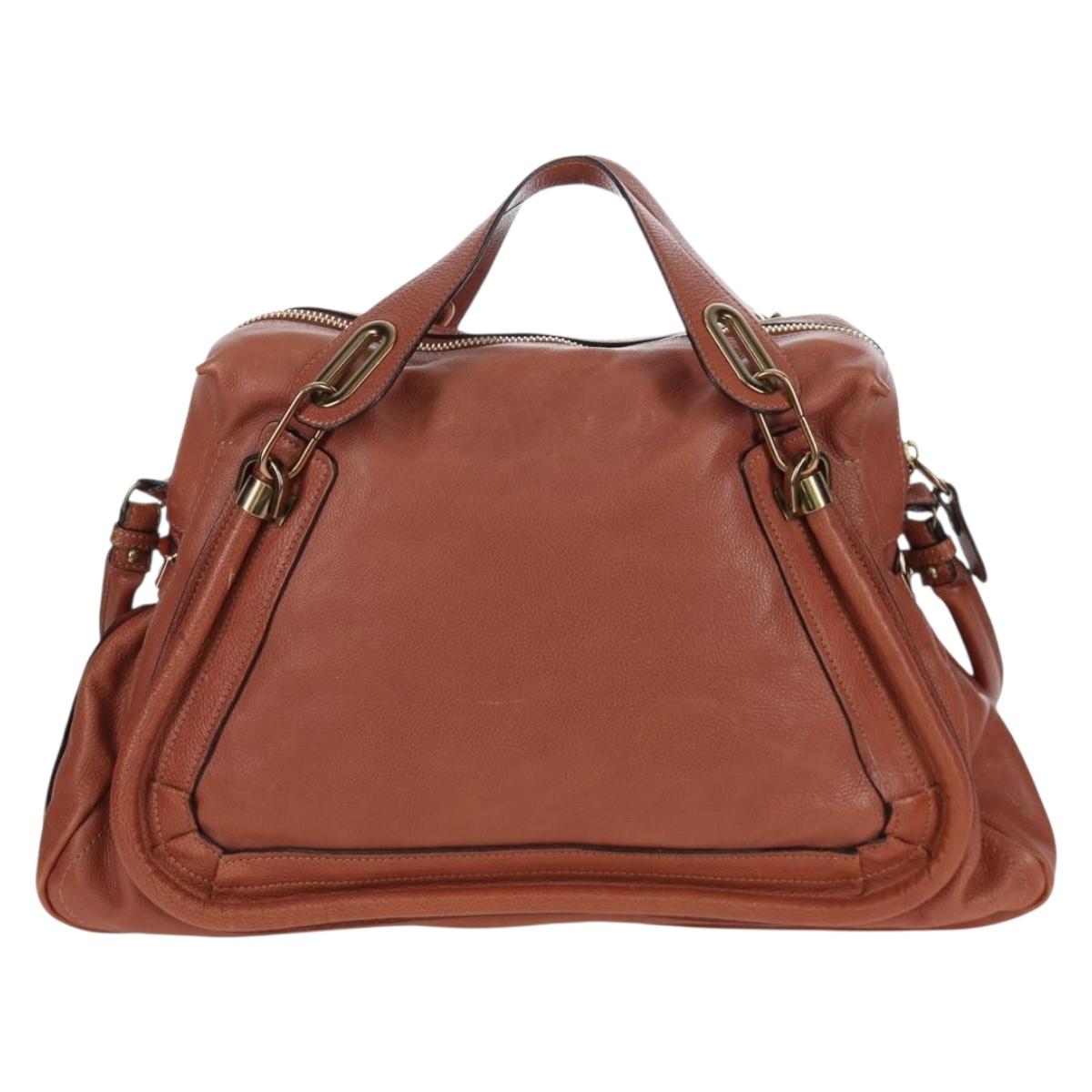Chloe Paraty Hand Bag Leather 2way Brown Gold Auth 200955V