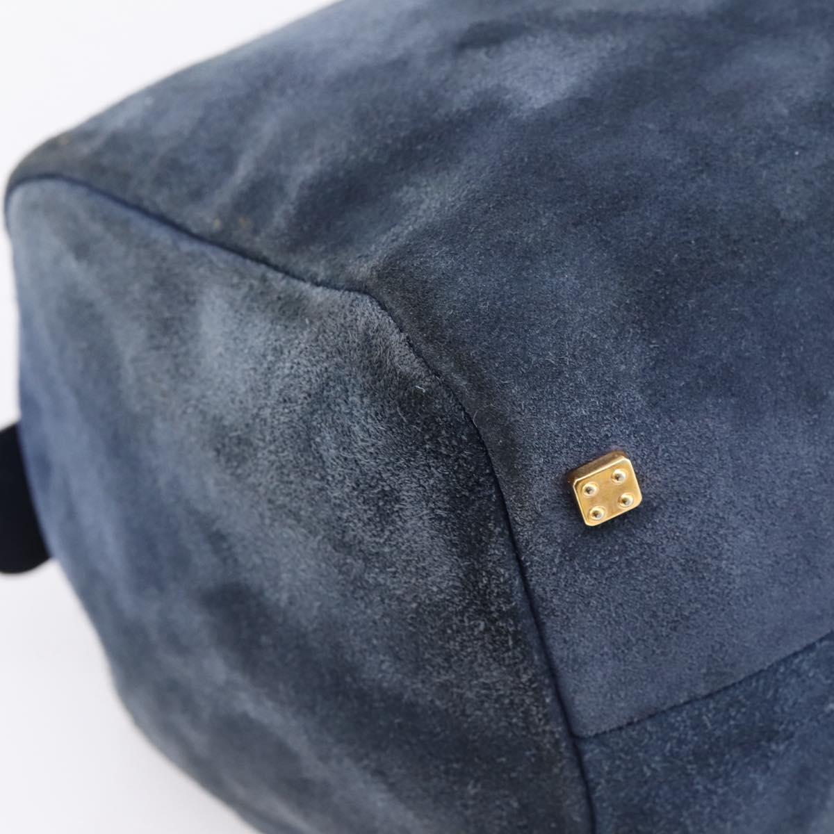 LOEWE Hand Bag Suede Navy Gold Auth 200957