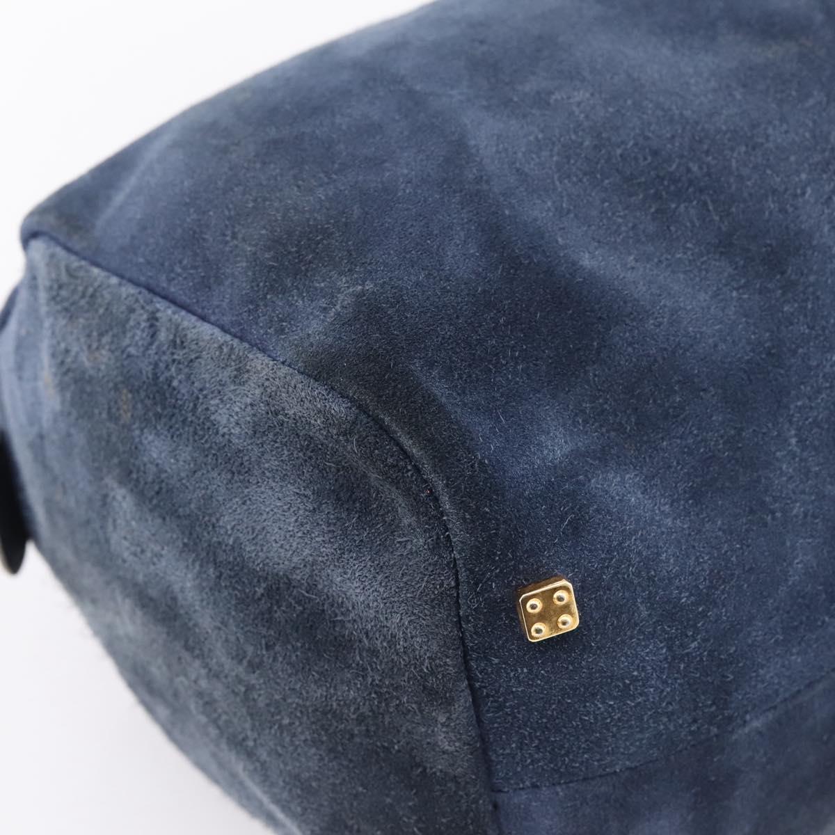 LOEWE Hand Bag Suede Navy Gold Auth 200957