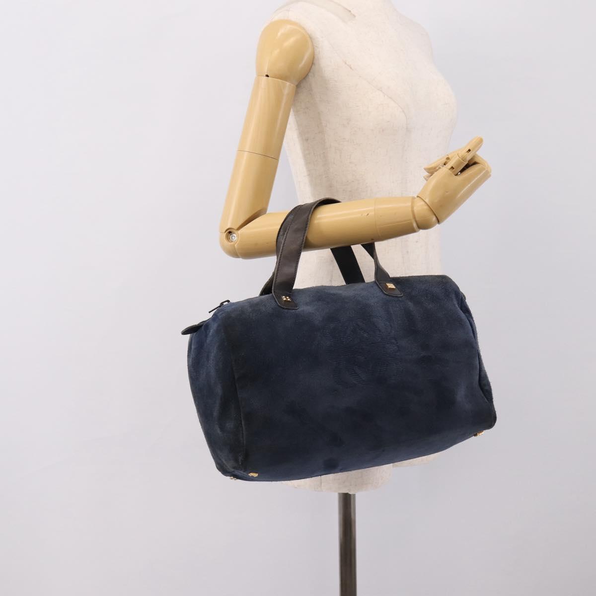 LOEWE Hand Bag Suede Navy Gold Auth 200957