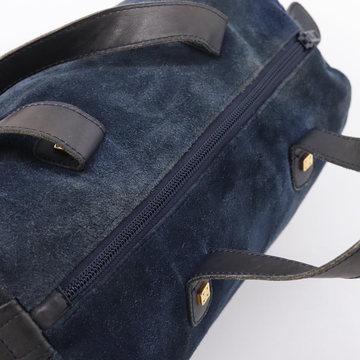 LOEWE Hand Bag Suede Navy Gold Auth 200957