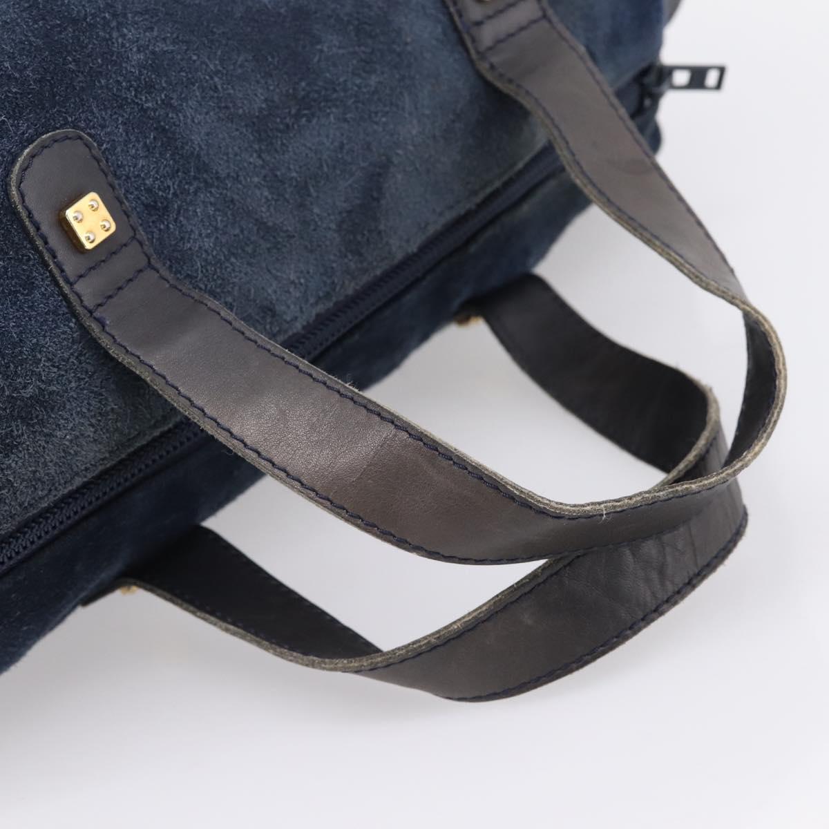 LOEWE Hand Bag Suede Navy Gold Auth 200957