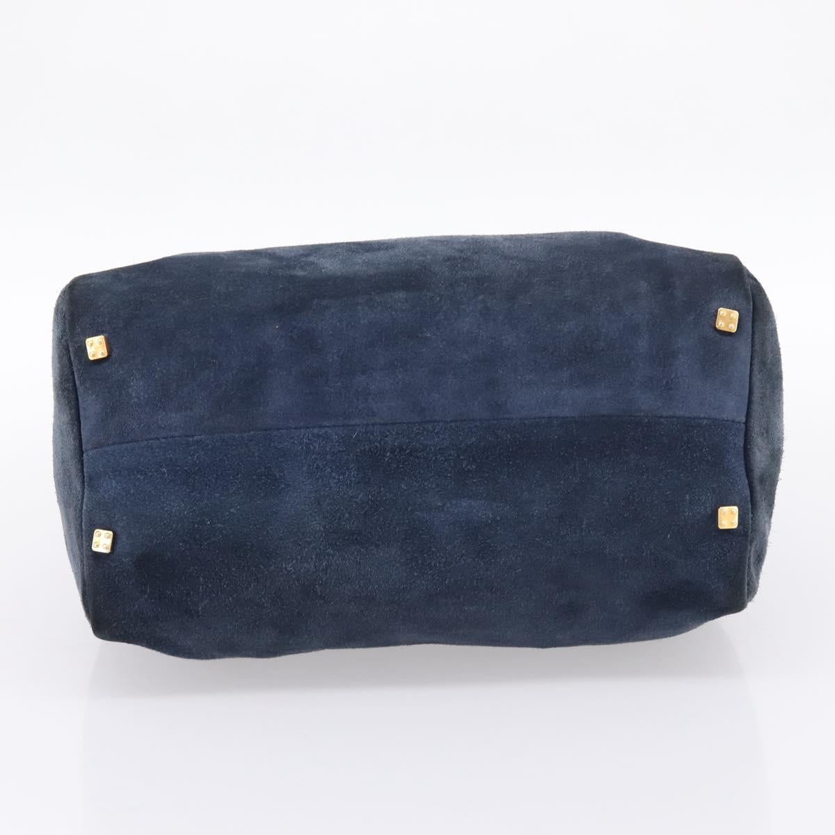 LOEWE Hand Bag Suede Navy Gold Auth 200957