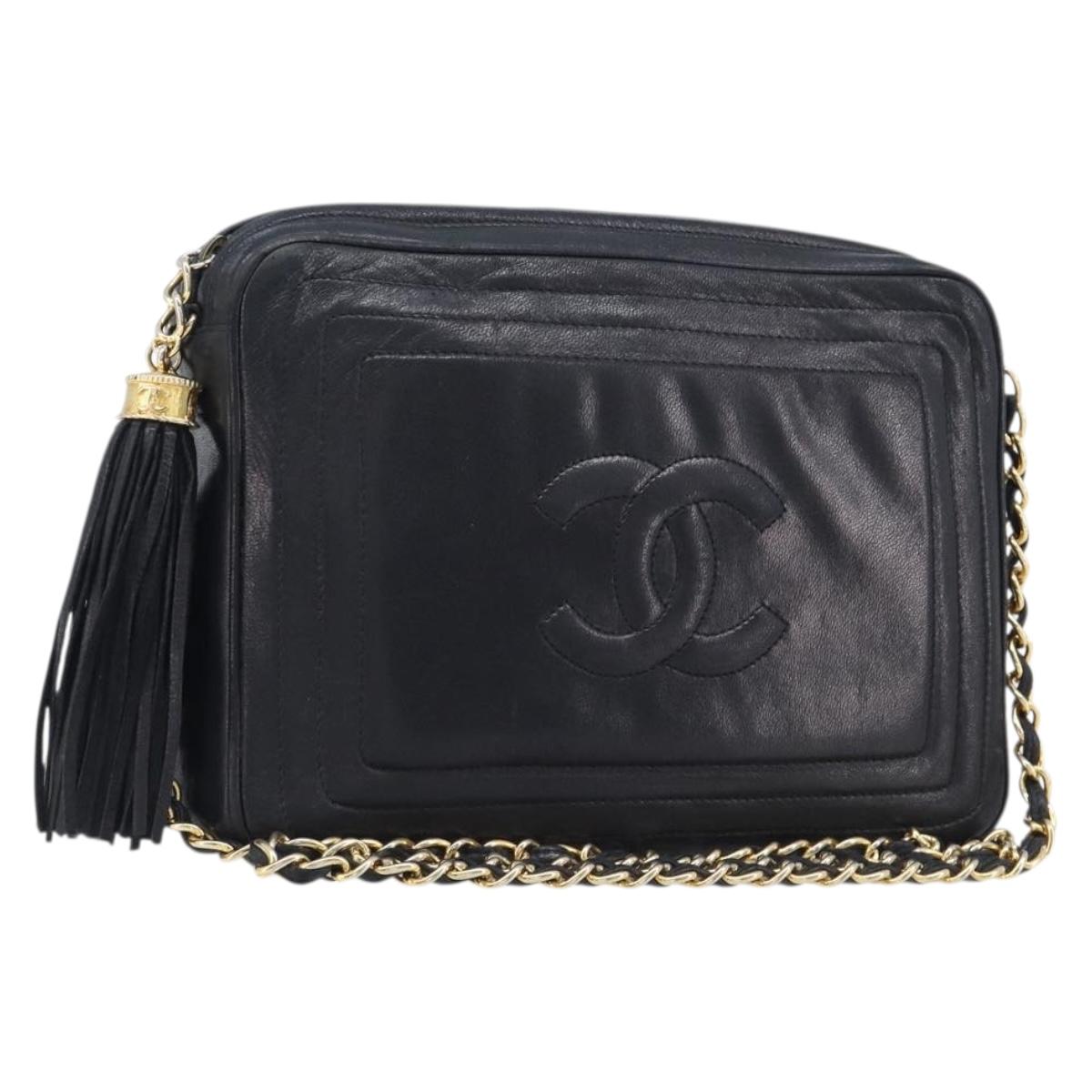 CHANEL Matelasse Chain Shoulder Bag Lamb Skin Black Gold CC Auth 200959V
