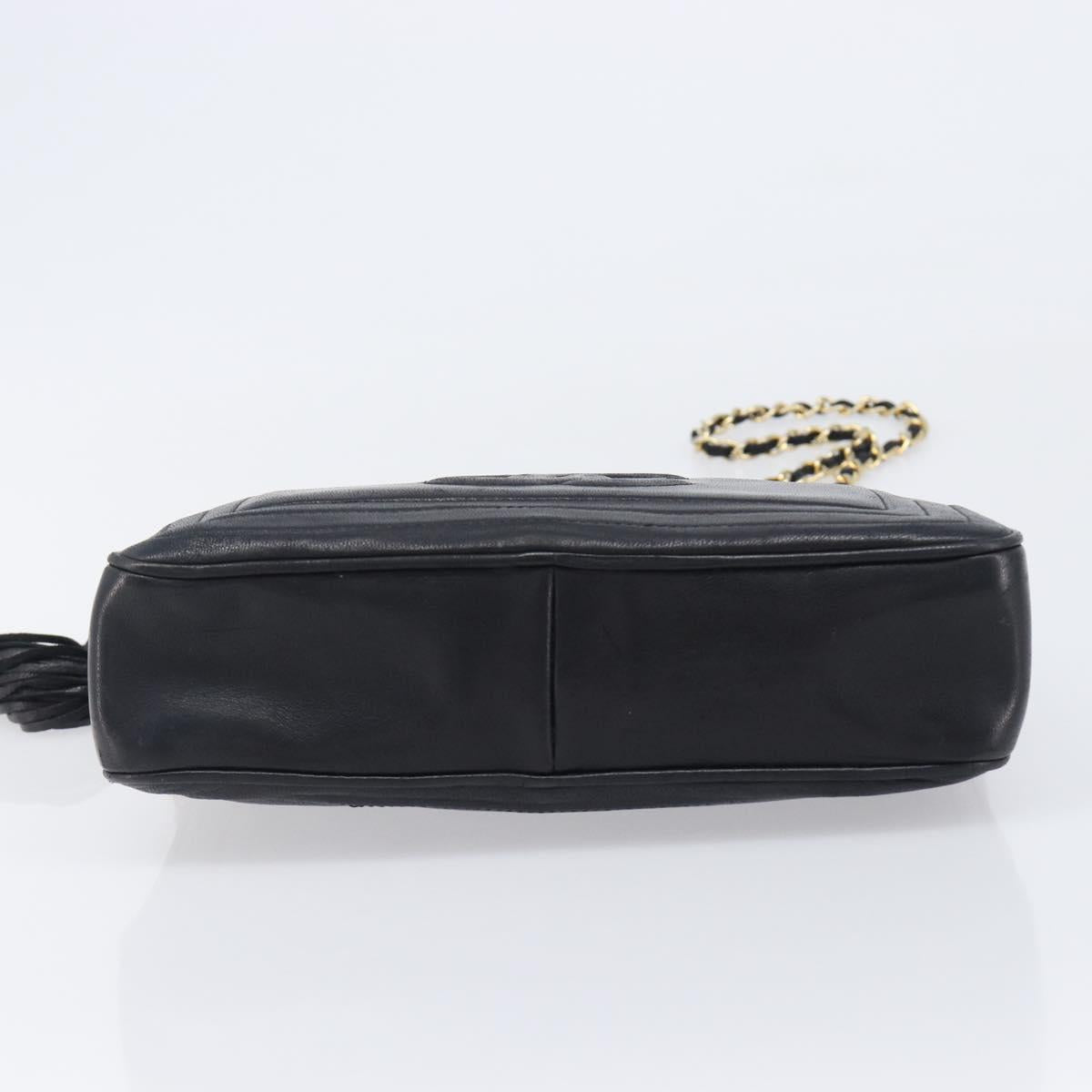 CHANEL Matelasse Chain Shoulder Bag Lamb Skin Black Gold CC Auth 200959V